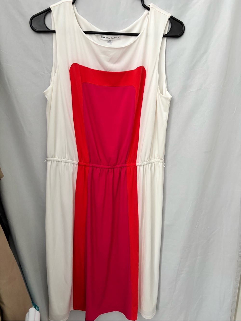 Sandra Darren White Midi Dress with Pink and Red Colorblock